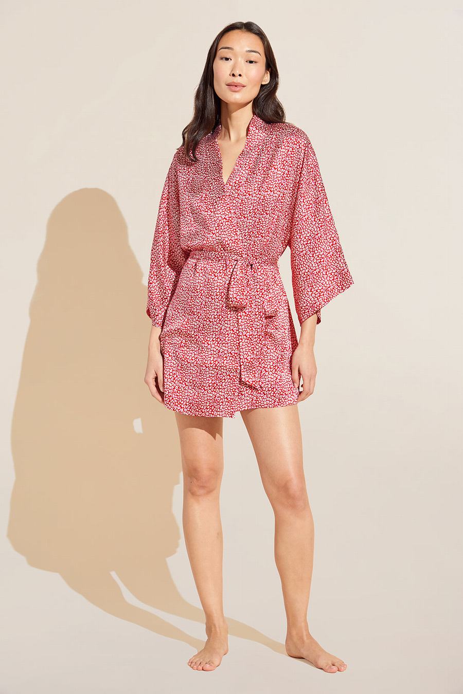 Red Women Eberjey Inez Printed Washable Silk Short Robe | PJW15MV