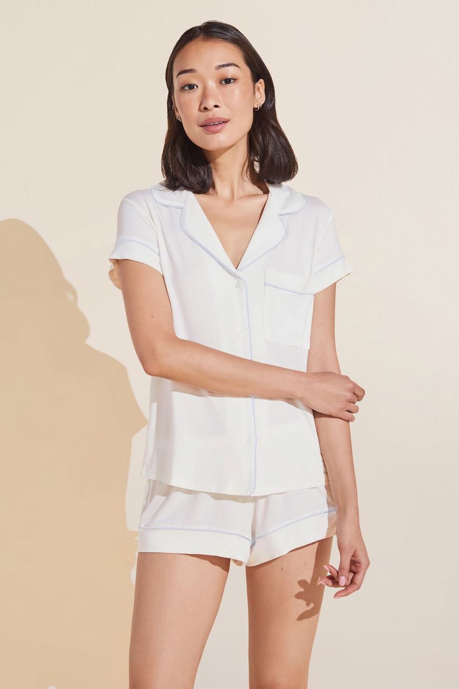 White Blue Women Eberjey Gisele TENCEL™ Modal Shortie Short PJ Set Pajamas | JSV3565KM