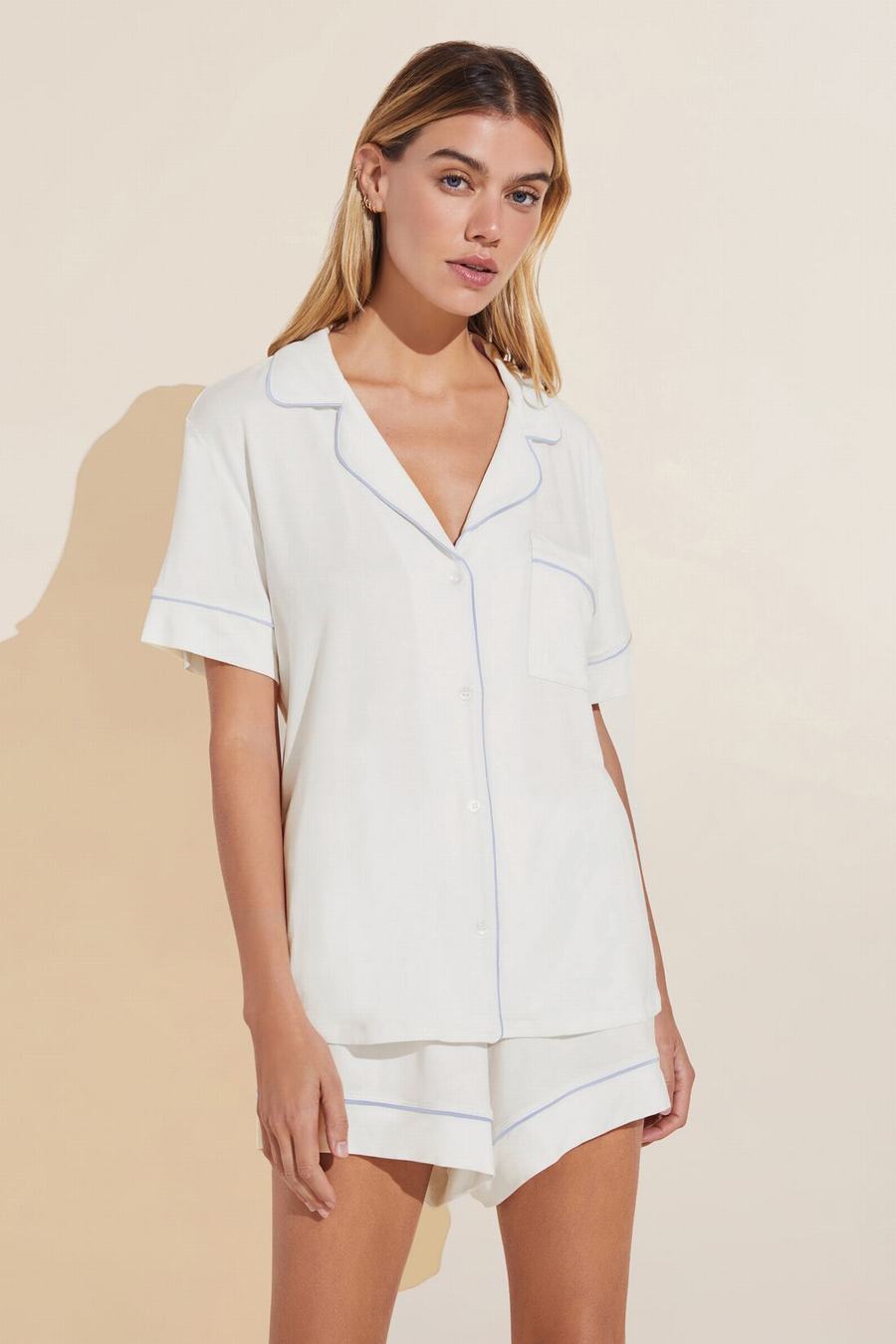 White Blue Women Eberjey Gisele TENCEL™ Modal Relaxed Short PJ Set Pajamas | AAW4260OJ