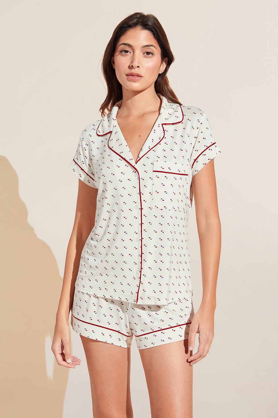 White Red Women Eberjey Gisele Printed TENCEL Modal Shortie Short PJ Set Pajamas | EEC7871AO