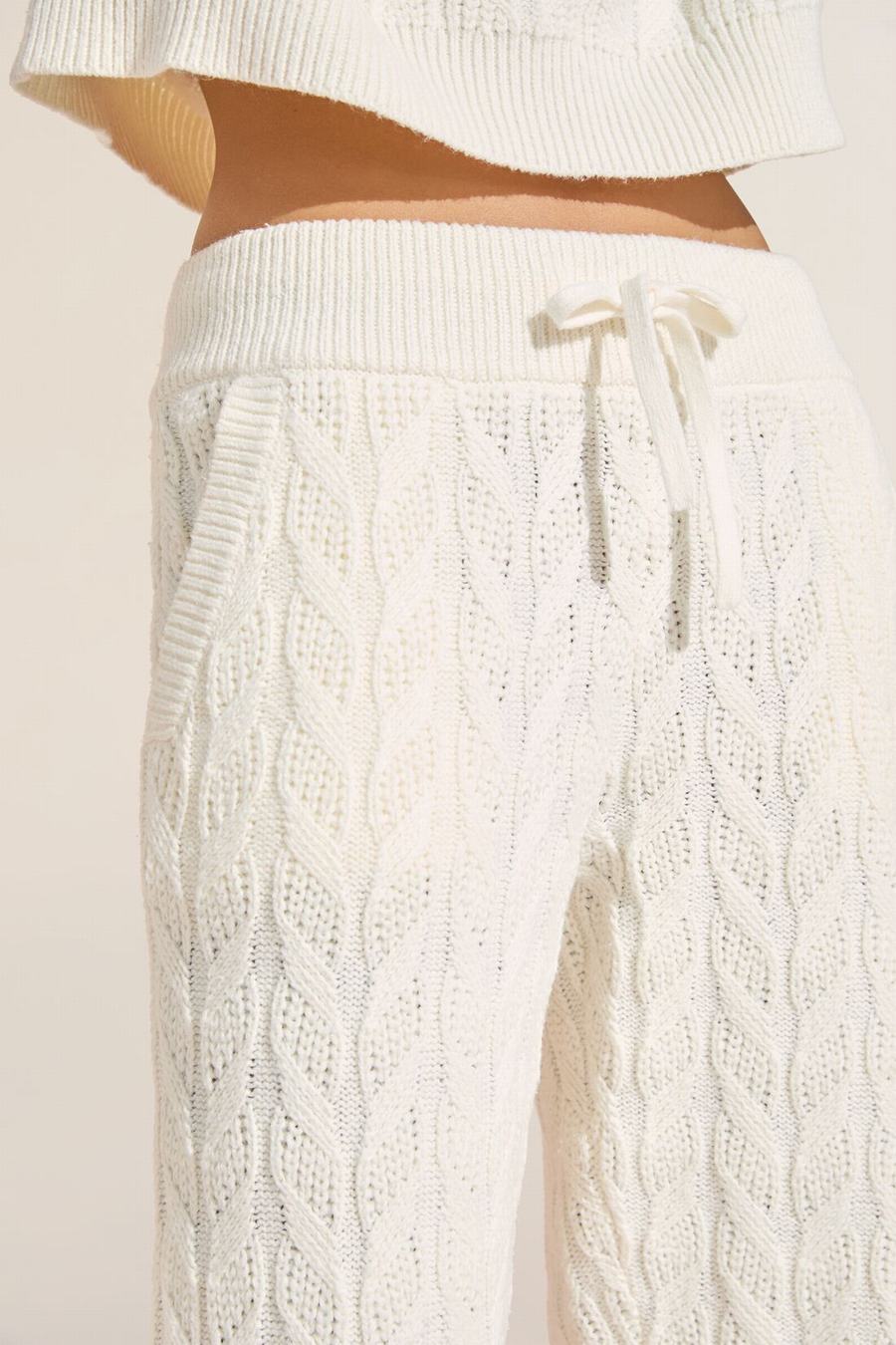 White Women Eberjey Cable Knit Recycled Sweater Straight Leg Pants | QSE3285FQ