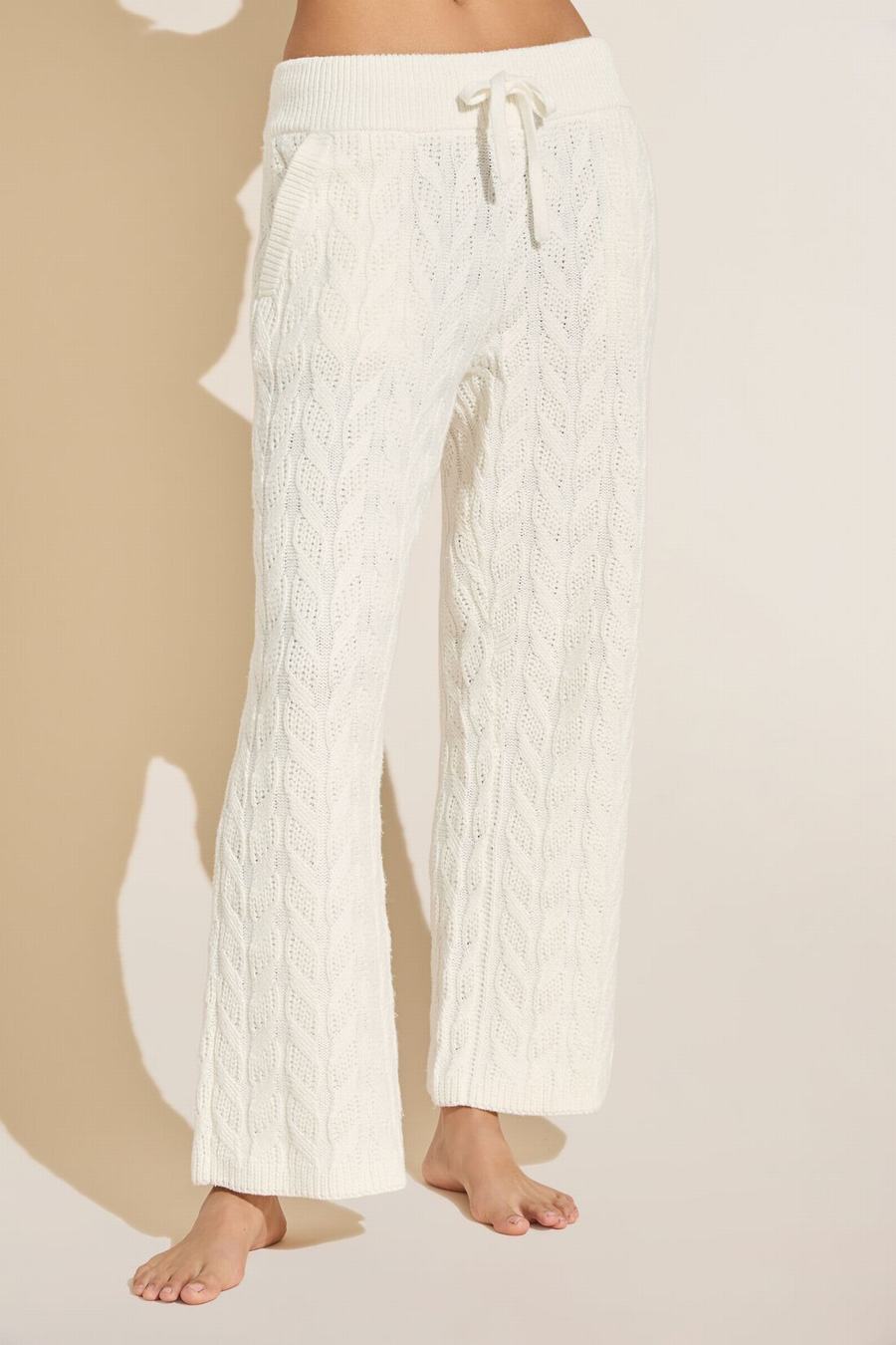 White Women Eberjey Cable Knit Recycled Sweater Straight Leg Pants | QSE3285FQ