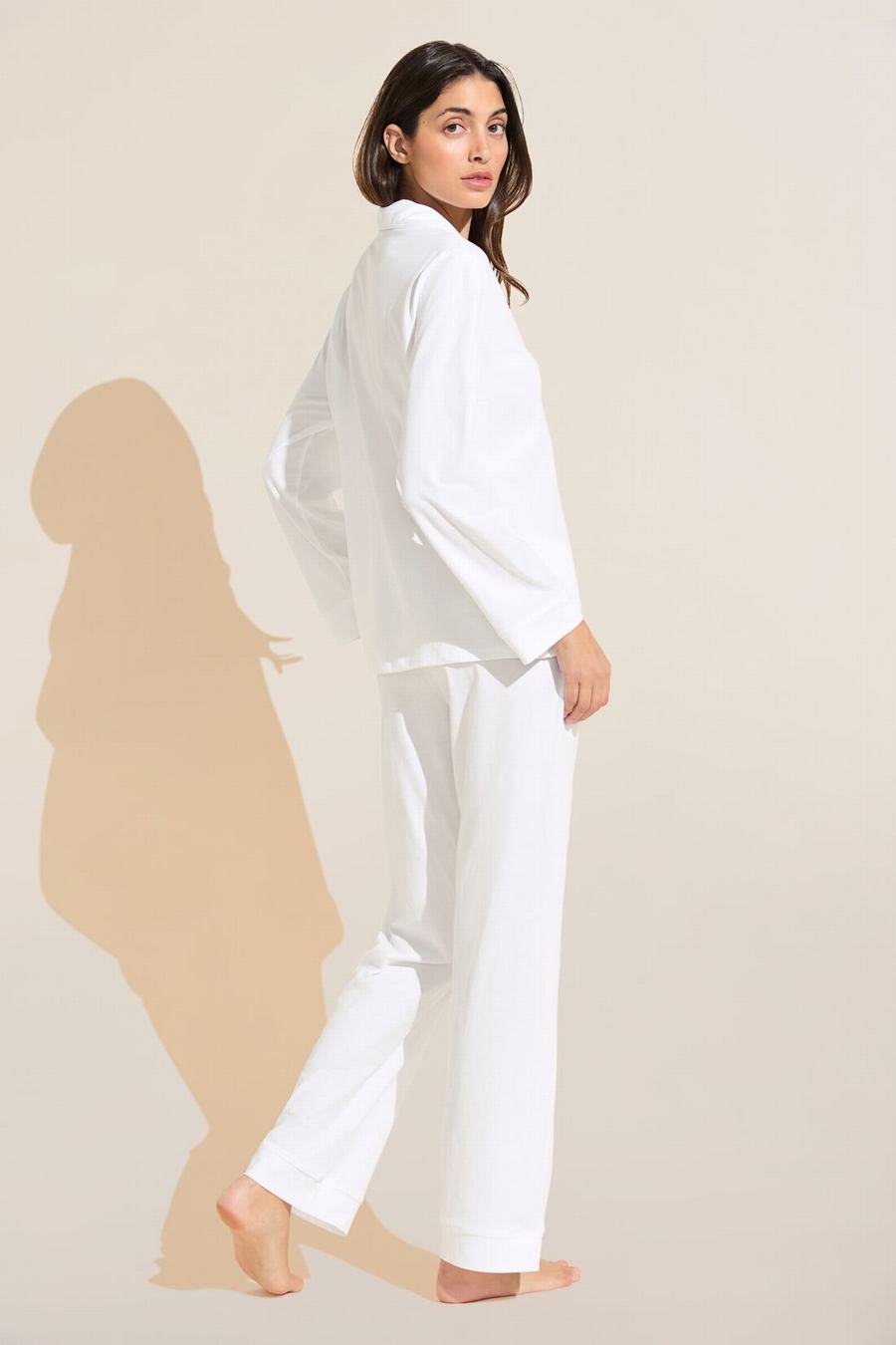 White Women Eberjey Organic Pima Cotton Notch Collar Top & Pant PJ Set Pajamas | WLH489LQ