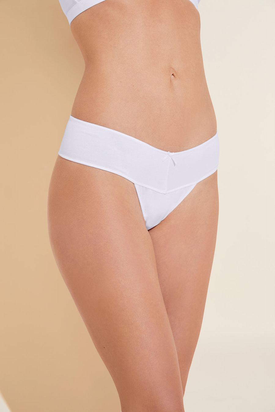 White Women Eberjey Pima Stretch Cotton V Thong Panty | HEN6623NH