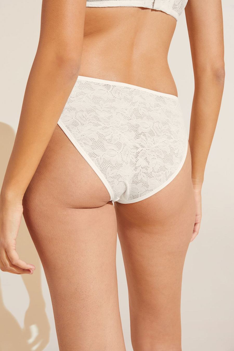 White Women Eberjey Soft Stretch Recycled Lace High Leg Briefs | QAI7570HS